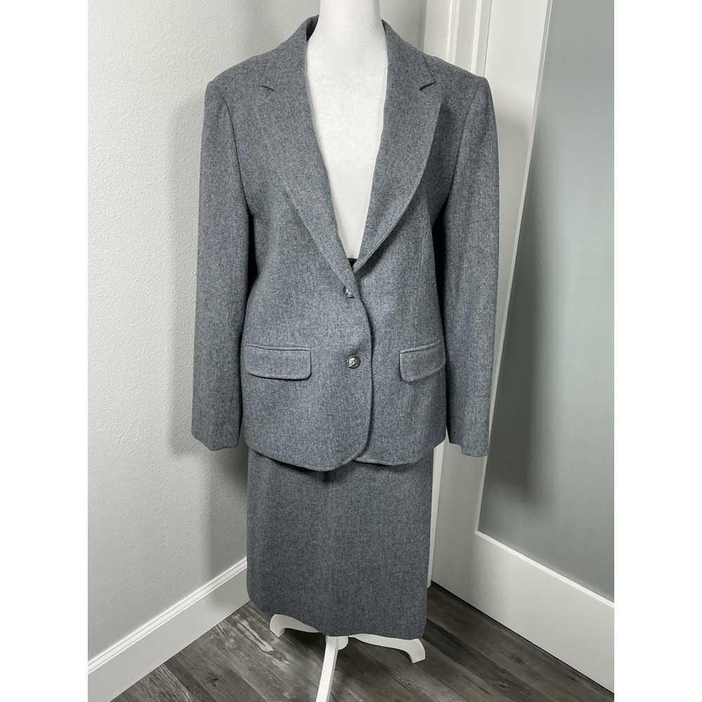 VTG Pendleton 3 Pc Wool Suit Gray Blazer Pants Skirt Set Made in USA Size 16